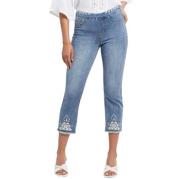Tribal Coastal Blue Audrey Hugging Wide Crop Jean
